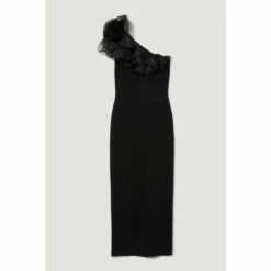 Best deal 🥰 KarenMillen Petite One Shoulder Organza Flower Detail Knit Midi 👗 Dress For Female ✔️ -Karen Millen Sales unnamed file 4628