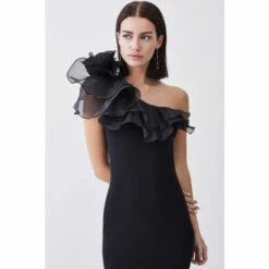 Best deal 🥰 KarenMillen Petite One Shoulder Organza Flower Detail Knit Midi 👗 Dress For Female ✔️ -Karen Millen Sales unnamed file 4629