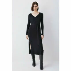 Brand new 🌟 KarenMillen Viscose Blend Knit Belted Slouchy Midi 👗 Dress For Female ✨