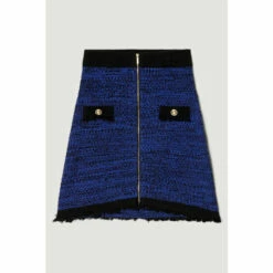 Deals 🛒 KarenMillen Tweed Knitted Fringe Zip Mini 👗 Skirt For Female ✔️ -Karen Millen Sales unnamed file 4646