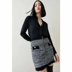 Deals 🛒 KarenMillen Tweed Knitted Fringe Zip Mini 👗 Skirt For Female ✔️ -Karen Millen Sales unnamed file 4648