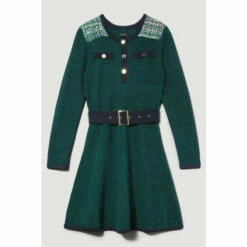 Wholesale ✨ KarenMillen Cut And Sew Tweed Panel Long Sleeve Skater Mini 👗 Dress For Female 😀 -Karen Millen Sales unnamed file 4657