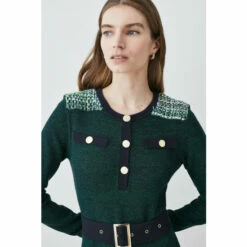 Wholesale ✨ KarenMillen Cut And Sew Tweed Panel Long Sleeve Skater Mini 👗 Dress For Female 😀 -Karen Millen Sales unnamed file 4658