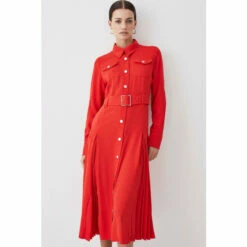 Brand new 💯 KarenMillen Petite Soft Tailored Pleat Panel Sleeved Belted Midi 👗 Dress For Female 🌟 -Karen Millen Sales unnamed file 4686