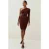 Coupon 💯 KarenMillen One Shoulder Rib Knit Belted Mini 👗 Dress For Female 😍