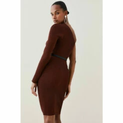 Coupon 💯 KarenMillen One Shoulder Rib Knit Belted Mini 👗 Dress For Female 😍 -Karen Millen Sales unnamed file 4690