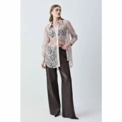 Flash Sale 🎁 KarenMillen Italian Lace & Satin Tailored Longline 👚 Shirt For Female 🎁