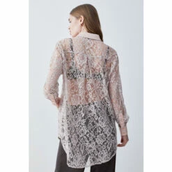 Flash Sale 🎁 KarenMillen Italian Lace & Satin Tailored Longline 👚 Shirt For Female 🎁 -Karen Millen Sales unnamed file 4726