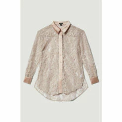 Flash Sale 🎁 KarenMillen Italian Lace & Satin Tailored Longline 👚 Shirt For Female 🎁 -Karen Millen Sales unnamed file 4727