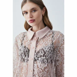 Flash Sale 🎁 KarenMillen Italian Lace & Satin Tailored Longline 👚 Shirt For Female 🎁 -Karen Millen Sales unnamed file 4728