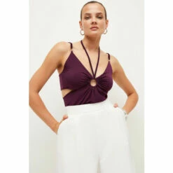 Best Pirce ๐ KarenMillen Strap Detail Jersey Crepe Top For Female ๐งจ