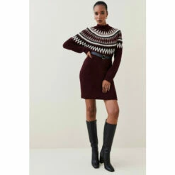 Hot Sale 👍 KarenMillen Lydia Millen Boucle Fairisle Belted Mini 👗 Dress For Female 🎉 -Karen Millen Sales unnamed file 4749