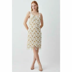 Best Sale 👍 KarenMillen Tall Square Neck Embellished Fringed Mini 👗 Dress For Female ✨ -Karen Millen Sales unnamed file 476