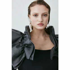 Brand new ✔️ KarenMillen Structured Crepe Jacquard Ruffle Shoulder Mini 👗 Dress For Female 💯 -Karen Millen Sales unnamed file 4778