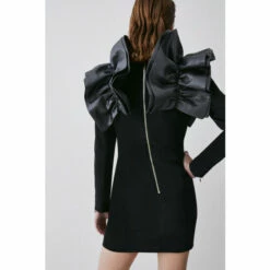 Brand new ✔️ KarenMillen Structured Crepe Jacquard Ruffle Shoulder Mini 👗 Dress For Female 💯 -Karen Millen Sales unnamed file 4780