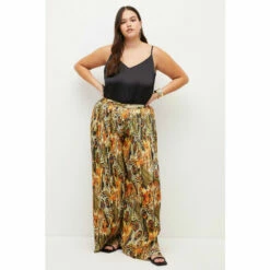 Best Pirce ✔️ KarenMillen Plus Size Feather Printed Pleated Drama Trouser For Female ❤️
