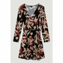 Promo 💯 KarenMillen Belted Viscose Blend Long Sleeve Jersey Mini 👗 Dress For Female 🤩 -Karen Millen Sales unnamed file 4818