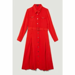Coupon 🔥 KarenMillen Plus Size Soft Tailored Pleat Panel Sleeved Belted Midi 👗 Dress For Female 🔔 -Karen Millen Sales unnamed file 4825