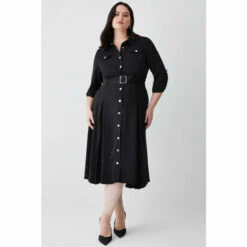 Coupon 🔥 KarenMillen Plus Size Soft Tailored Pleat Panel Sleeved Belted Midi 👗 Dress For Female 🔔 -Karen Millen Sales unnamed file 4827