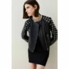 Buy ⭐ KarenMillen Leather Dome Stud & Quilted Detail Biker Jacket For Female 🥰