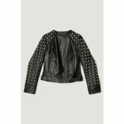 Buy ⭐ KarenMillen Leather Dome Stud & Quilted Detail Biker Jacket For Female 🥰 -Karen Millen Sales unnamed file 4831