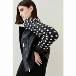 Buy ⭐ KarenMillen Leather Dome Stud & Quilted Detail Biker Jacket For Female 🥰 -Karen Millen Sales unnamed file 4832