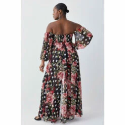 Coupon 🌟 KarenMillen Plus Size Spot Floral Chiffon Bardot Wide Leg Jumpsuit For Female 🛒 -Karen Millen Sales unnamed file 4837
