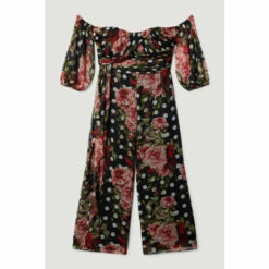 Coupon 🌟 KarenMillen Plus Size Spot Floral Chiffon Bardot Wide Leg Jumpsuit For Female 🛒 -Karen Millen Sales unnamed file 4838