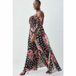 Coupon 🌟 KarenMillen Plus Size Spot Floral Chiffon Bardot Wide Leg Jumpsuit For Female 🛒 -Karen Millen Sales unnamed file 4839