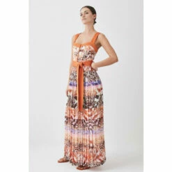 Best reviews of ๐ฅ KarenMillen Petite Top Stitch Pleated Mixed Animal Detail Woven Midi For Female ๐งจ