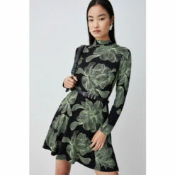 Cheapest 👏 KarenMillen Belted Funnel Neck Long Sleeve Viscose Blend Jersey Mindress For Female 🎁 -Karen Millen Sales unnamed file 4873