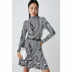 Cheapest 👏 KarenMillen Belted Funnel Neck Long Sleeve Viscose Blend Jersey Mindress For Female 🎁 -Karen Millen Sales unnamed file 4874