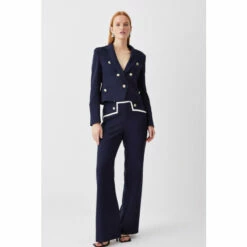 Wholesale ❤️ KarenMillen Compact Stretch Nautical Button Front Wide Leg Trouser For Female 🤩