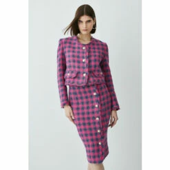 Outlet 🛒 KarenMillen Italian Check Boucle Tailored Pencil 👗 Skirt For Female 😉 -Karen Millen Sales unnamed file 4907
