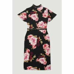 Buy 🔔 KarenMillen Belted Viscose Blend Angel Sleeve Jersey Midi 👗 Dress For Female ⌛ -Karen Millen Sales unnamed file 4925