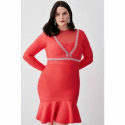 Wholesale ❤️ KarenMillen Plus Size Bandage Cut Out Detail Flippy Hem Mini 👗 Dress For Female 🎁