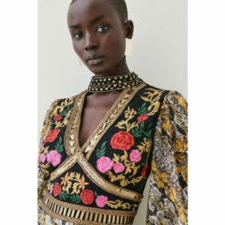 Outlet 👍 KarenMillen Baroque Embroidered And Bead Woven Mini 👗 Dress For Female ⌛