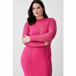 Discount 🎁 KarenMillen Plus Size Mesh Knit And Studded Mini 👗 Dress For Female ✨ -Karen Millen Sales unnamed file 4951