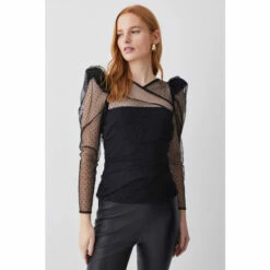 Best reviews of 🎁 KarenMillen Mixed Mesh Spot Tulle Top For Female 🎁