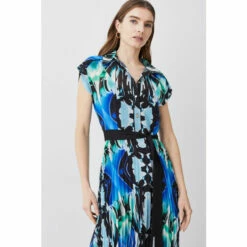 New 🎉 KarenMillen Mirrored Kaleidoscope Pleated Midi 👕 Shirt 👗 Dress For Female 😉 -Karen Millen Sales unnamed file 496