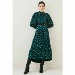 Cheap ๐ KarenMillen Tall Embroidered Cornelli Tape Woven ๐ Dress For Female ๐