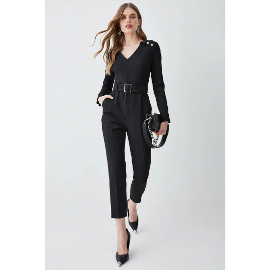 Flash Sale 💯 KarenMillen Compact Stretch Button Detail Shoulder Slim Leg Jumpsuit For Female 🛒 1 Flash Sale 💯 KarenMillen Compact Stretch Button Detail Shoulder Slim Leg Jumpsuit For Female 🛒