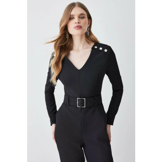 Flash Sale 💯 KarenMillen Compact Stretch Button Detail Shoulder Slim Leg Jumpsuit For Female 🛒 2 Flash Sale 💯 KarenMillen Compact Stretch Button Detail Shoulder Slim Leg Jumpsuit For Female 🛒 - Image 2