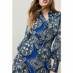 Promo ✔️ KarenMillen Tile Print Georgette Pleated Woven 👕 Shirt 👗 Dress For Female 😉 -Karen Millen Sales unnamed file 5037