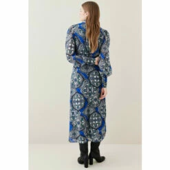 Promo ✔️ KarenMillen Tile Print Georgette Pleated Woven 👕 Shirt 👗 Dress For Female 😉 -Karen Millen Sales unnamed file 5039