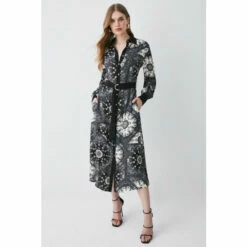 Best deal 🔔 KarenMillen Mono Scarf Belted Woven Midi 👚 Shirt 👗 Dress For Female ✨