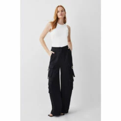 Cheap 👍 KarenMillen High Waisted Wide Leg Satin Cargo Trouser For Female 😀