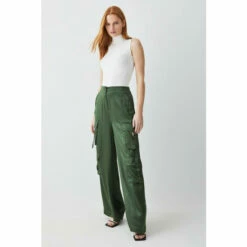 Cheap 👍 KarenMillen High Waisted Wide Leg Satin Cargo Trouser For Female 😀 -Karen Millen Sales unnamed file 5057