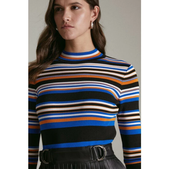 Cheapest 🥰 KarenMillen Stripe Knit Pu Pleated 👗 Skirt Skater 👗 Dress For Female 😉 2 Cheapest 🥰 KarenMillen Stripe Knit Pu Pleated 👗 Skirt Skater 👗 Dress For Female 😉 - Image 2