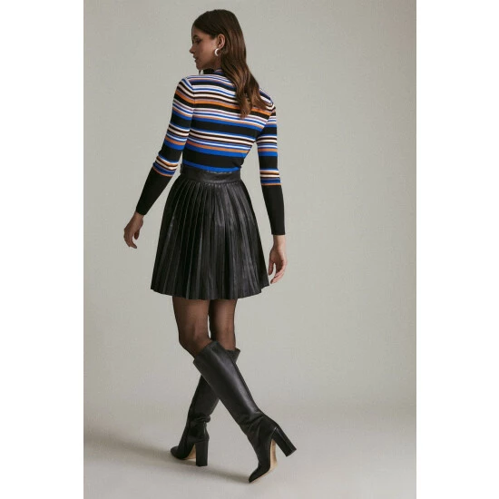 Cheapest 🥰 KarenMillen Stripe Knit Pu Pleated 👗 Skirt Skater 👗 Dress For Female 😉 3 Cheapest 🥰 KarenMillen Stripe Knit Pu Pleated 👗 Skirt Skater 👗 Dress For Female 😉 - Image 3